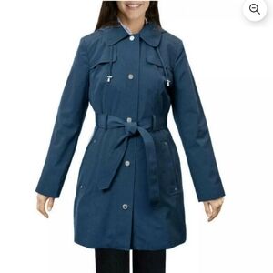 London Fog Women's Teal Trench Coat With Hood.